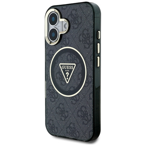 Guess IML Metal Glitter 4G Circle Triangle MagSafe Case for iPhone 16 - Black