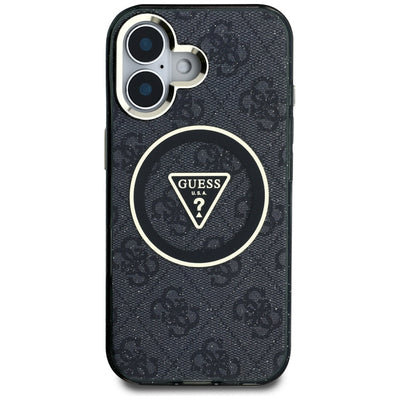 Guess IML Metal Glitter 4G Circle Triangle MagSafe Case for iPhone 16 - Black