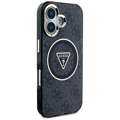 Guess IML Metal Glitter 4G Circle Triangle MagSafe Case for iPhone 16 - Black