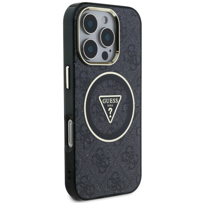 Guess IML Metal Glitter 4G Circle Triangle MagSafe Case for iPhone 16 Pro - Black