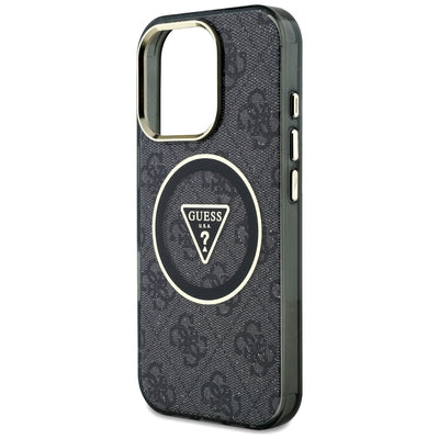 Guess IML Metal Glitter 4G Circle Triangle MagSafe Case for iPhone 16 Pro - Black