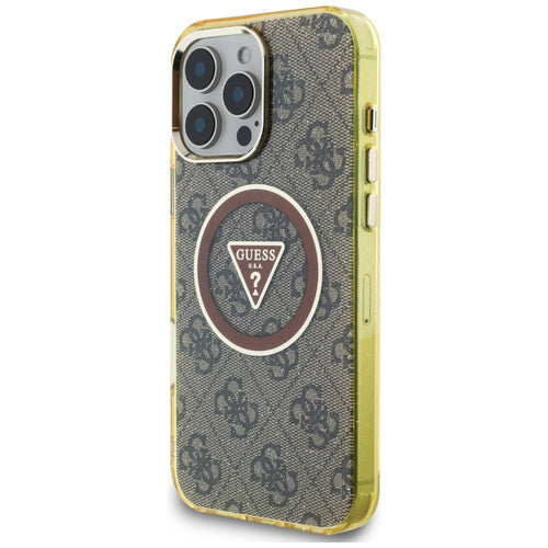 Guess IML Metal Glitter 4G Circle Triangle MagSafe Case for iPhone 16 Pro Max - Brown