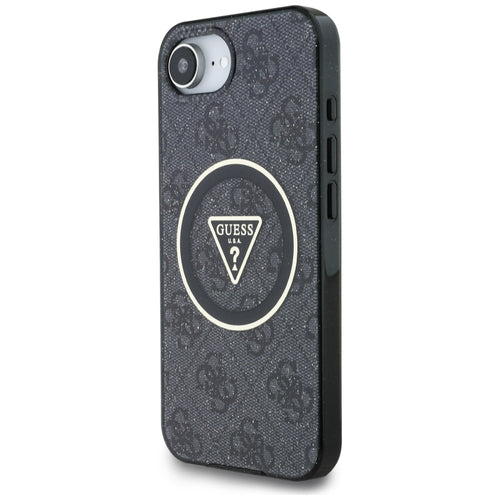 Guess IML Metal Glitter 4G Circle Triangle MagSafe Case for iPhone 16e - Black