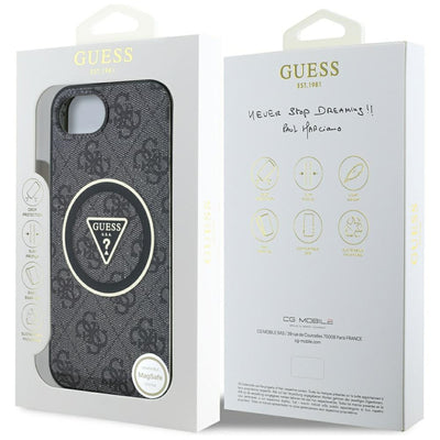 Guess IML Metal Glitter 4G Circle Triangle MagSafe Case for iPhone 16e - Black