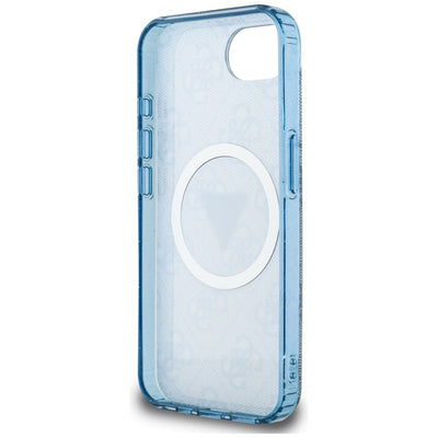 Guess IML Metal Glitter 4G Circle Triangle MagSafe Case for iPhone 16e - Blue