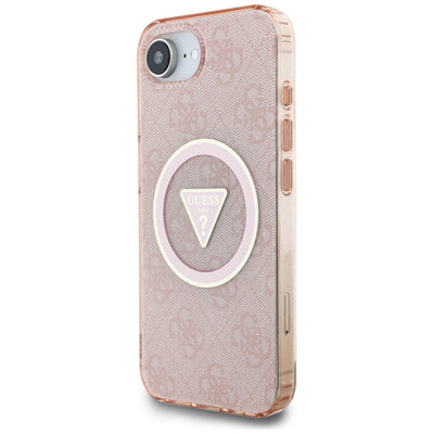 Guess IML Metal Glitter 4G Circle Triangle MagSafe case for iPhone 16e - pink