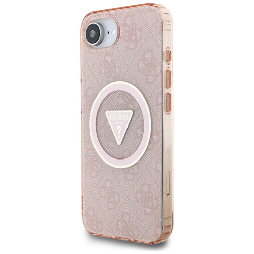 Guess IML Metal Glitter 4G Circle Triangle MagSafe case for iPhone 16e - pink