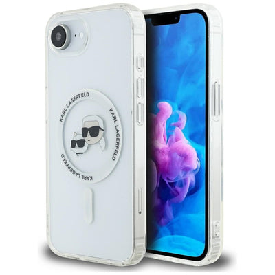 Karl Lagerfeld IML Metal Karl & Choupette Heads MagSafe iPhone 16e Case - White