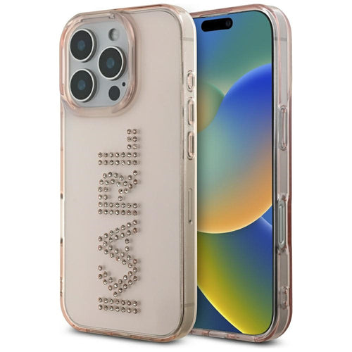 Karl Lagerfeld IML Rhinestones Logo iPhone 16 Pro Case - Pink