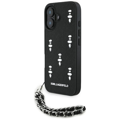 Karl Lagerfeld Saffiano Crystals w/Chain iPhone 16 Case - Black