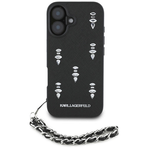 Karl Lagerfeld Saffiano Crystals w/Chain iPhone 16 Case - Black