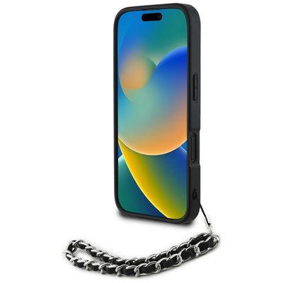 Karl Lagerfeld Saffiano Crystals w/Chain iPhone 16 Case - Black