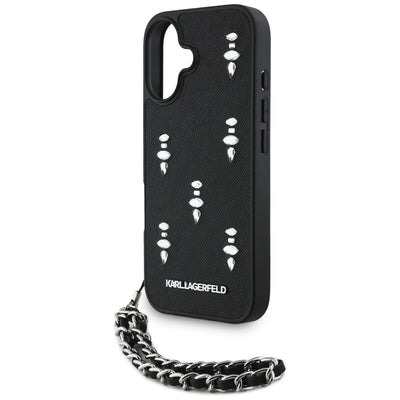 Karl Lagerfeld Saffiano Crystals w/Chain iPhone 16 Case - Black