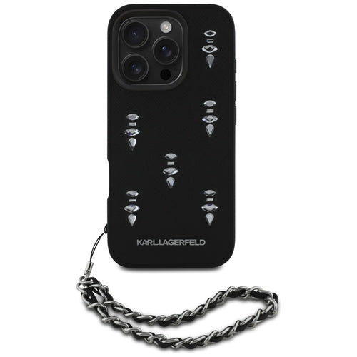 Karl Lagerfeld Saffiano Crystals w/Chain iPhone 16 Pro Max Case - Black
