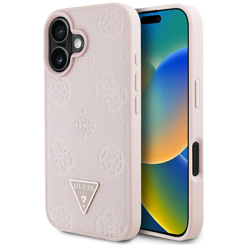 Guess Grained Hot Stamp Peony Triangle Logo MagSafe iPhone 16 Case - Pink