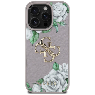 Guess Grained Roses Big 4G Logo iPhone 16 Pro Max Case - Purple