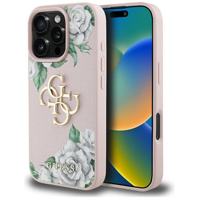Guess Grained Roses Big 4G logo iPhone 16 Pro Max case - pink