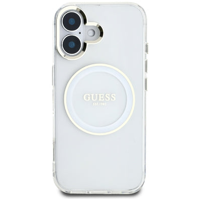 Guess IML Metal Colored Circle Classic Logo MagSafe case for iPhone 16 - white