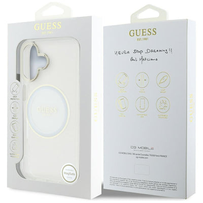 Guess IML Metal Colored Circle Classic Logo MagSafe case for iPhone 16 - white