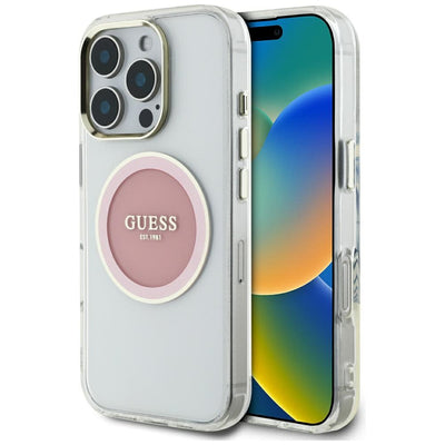 Guess IML Metal Colored Circle Classic Logo MagSafe case for iPhone 16 Pro Max - pink