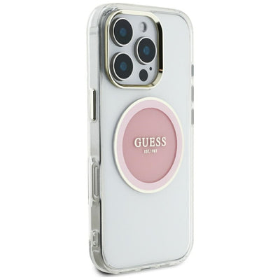 Guess IML Metal Colored Circle Classic Logo MagSafe case for iPhone 16 Pro Max - pink