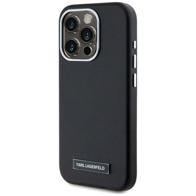 Karl Lagerfeld FW Metal Plate MagSafe iPhone 15 Pro Case - Black
