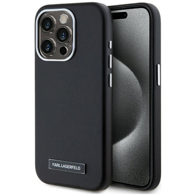 Karl Lagerfeld FW Metal Plate MagSafe iPhone 15 Pro Max Case - Black