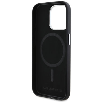 Karl Lagerfeld FW Metal Plate MagSafe iPhone 15 Pro Max Case - Black
