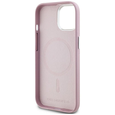 Karl Lagerfeld FW Metal Plate MagSafe iPhone 15 Case - Pink