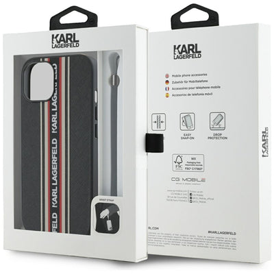 Karl Lagerfeld Saffiano Athleisure Stripes Cord iPhone 15 Case - Red