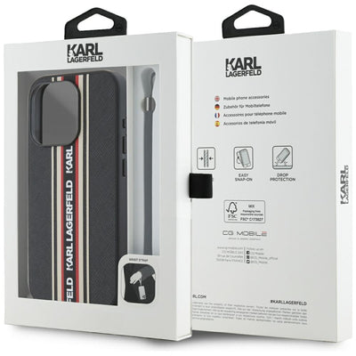 Karl Lagerfeld Saffiano Athleisure Stripes Cord iPhone 15 Pro Case - Red
