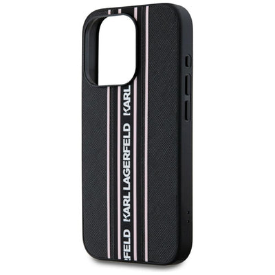 Karl Lagerfeld Saffiano Athleisure Stripes Cord iPhone 15 Pro Max Case - Pink