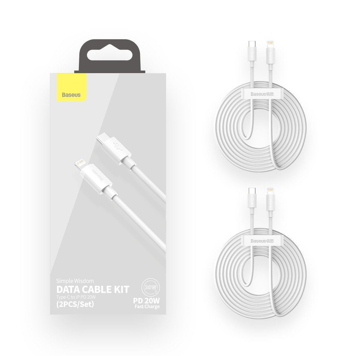 Baseus Simple Wisdom Data Cable Kit USB-C to Lightning PD 20W (2PCS/Set) 1.5m White - Product Image 11