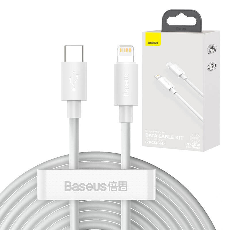 Baseus Simple Wisdom Data Cable Kit USB-C to Lightning PD 20W (2PCS/Set) 1.5m White - Product Image 13