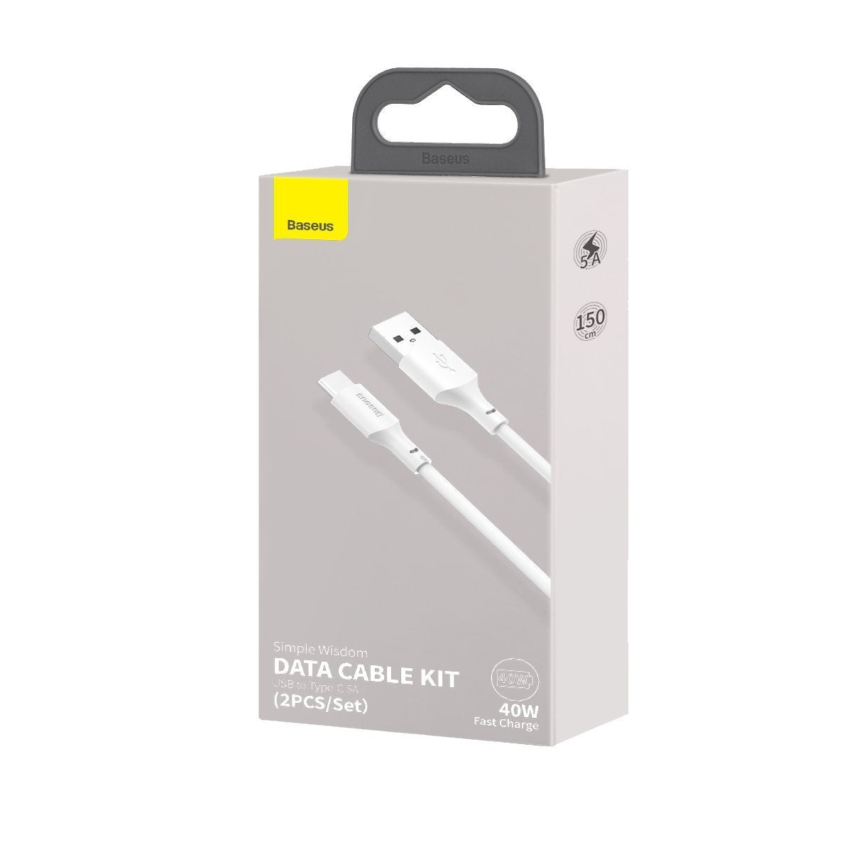 Baseus Simple Wisdom Data Cable Kit USB to Type-C 5A (2PCS/Set)1.5m White - Product Image 12
