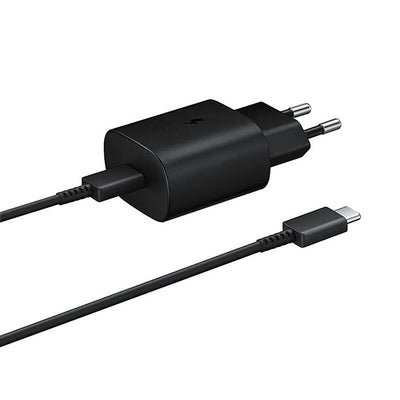 Samsung 25W EP-TA800EBE USB-C Wall Charger with Samsung EP-DA705BBE USB-C / USB-C Cable Replacement Pack - Black