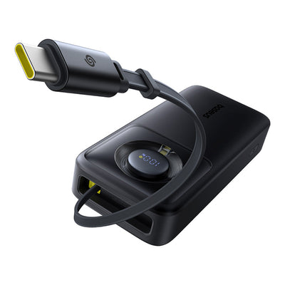 Baseus Free2Pull 20000mAh 65W Power Bank with Retractable USB-C Cable - Black