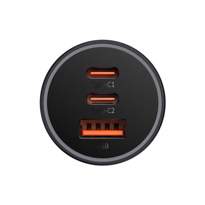 Baseus Golden Contactor Pro car charger USB-A + 2x USB-C 65W dark gray (CGJP010013)
