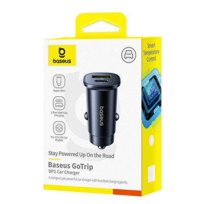 Baseus GoTrip USB-C / USB-A 30W Car Charger - Black