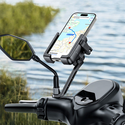 Baseus GoTrip Motorcycle Phone Holder for Mirror, with Shock Absorption - Black