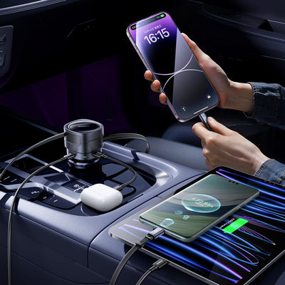 Baseus Enjoyment Max 90W Car Charger 2x USB-C + USB-C and Lightning Cable - Black