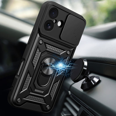 Hybrid Armor Camshield iPhone 17 Case with Stand and Camera Cover - Black — Hurtel