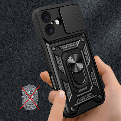 Hybrid Armor Camshield iPhone 17 Case with Stand and Camera Cover - Black — Hurtel