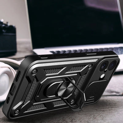 Hybrid Armor Camshield iPhone 17 Case with Stand and Camera Cover - Black — Hurtel