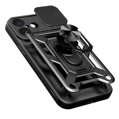 Hybrid Armor Camshield iPhone 17 Case with Stand and Camera Cover - Black — Hurtel