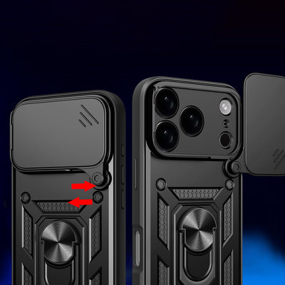 Hybrid Armor Camshield iPhone 17 Pro Case with Stand and Camera Cover - Black — Hurtel