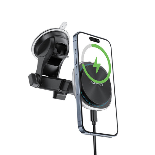 Acefast D42 Magnetic Dashboard Mount with Wireless Charger, MagSafe Compatible - Black