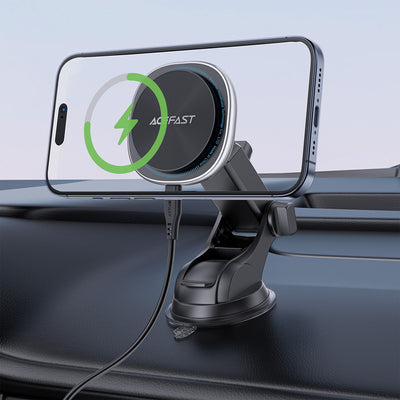 Acefast D42 Magnetic Dashboard Mount with Wireless Charger, MagSafe Compatible - Black