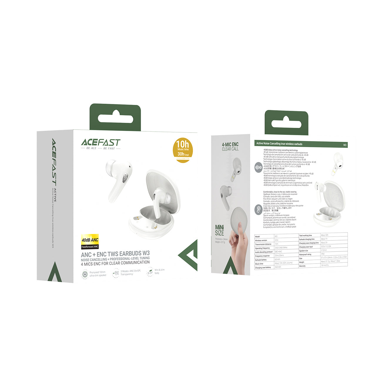 Acefast W3 In-Ear Wireless ANC TWS Headphones - White