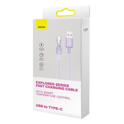 Baseus Explorer 100W USB-A - USB-C Cable with Intelligent Temperature Sensor 1m - Purple